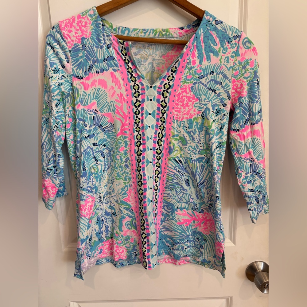 Lilly Pulitzer Pink, Blue & Green V-Neck Printed Tunic